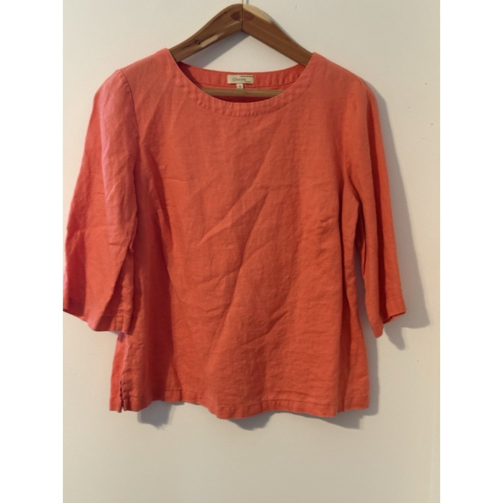 Choices Size L Linen Casual Top Coral-orange‎ Round Neck Blouse Spring Classic